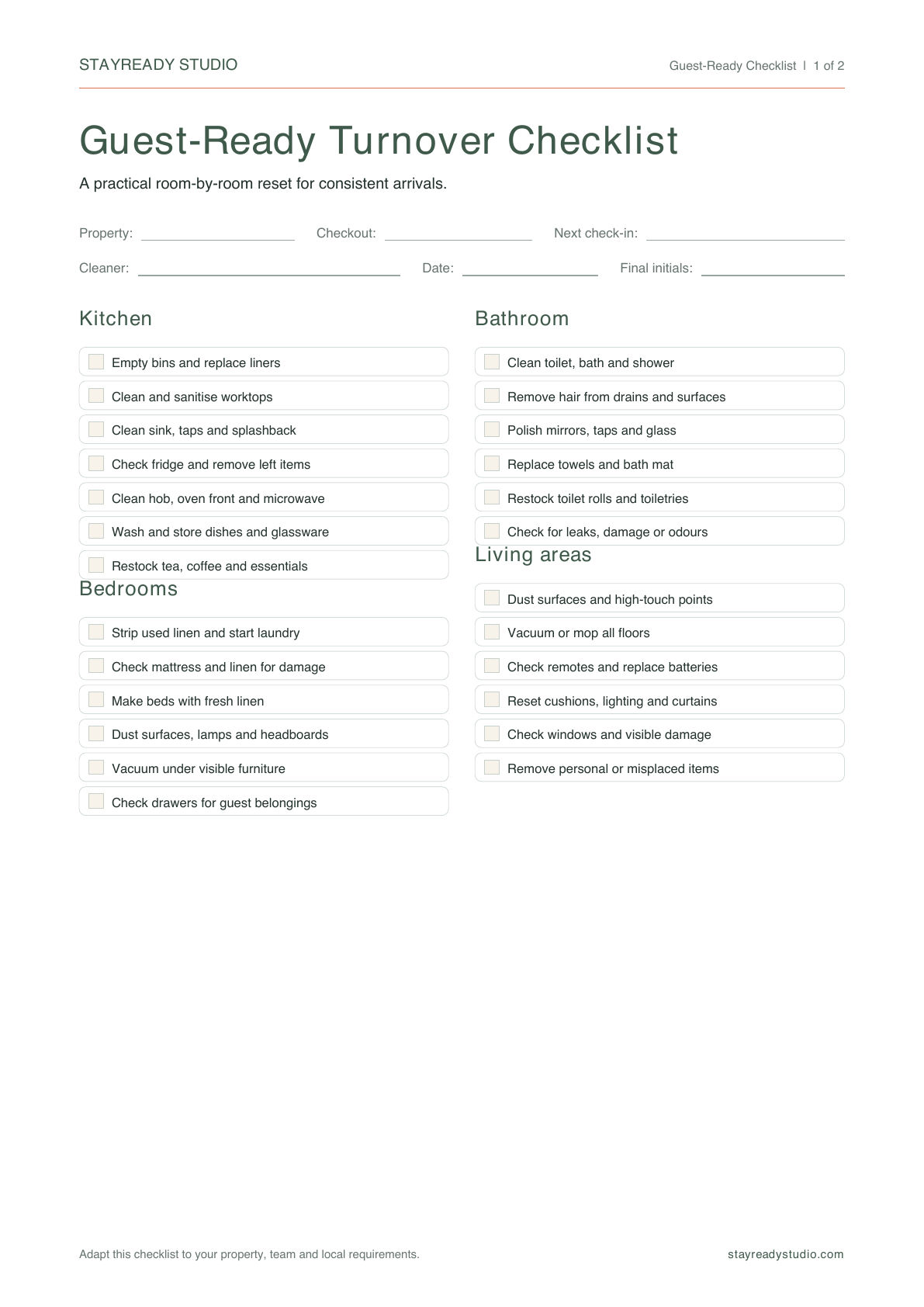 Free Guest-Ready Turnover Checklist